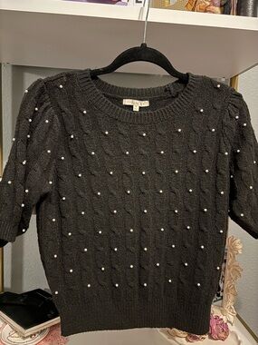 Copper Key Black Pearl-Embellished Cable Knit Sweater - Women